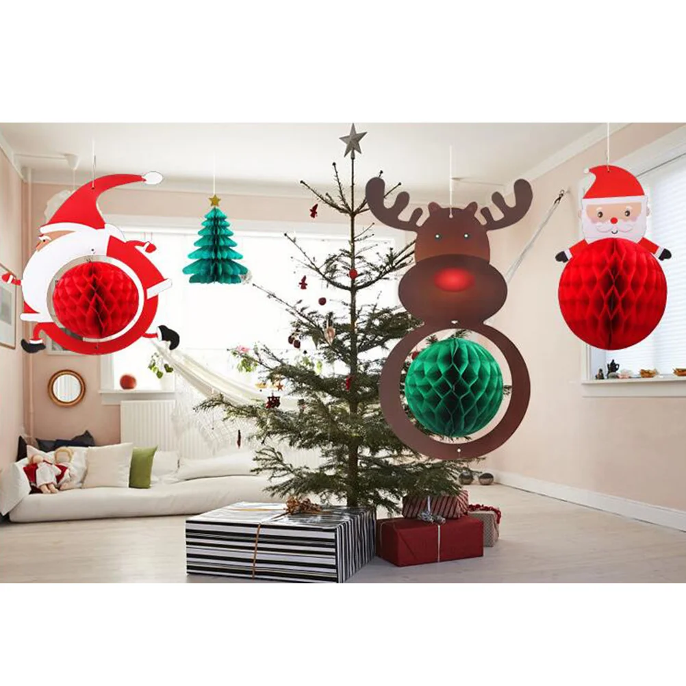 

2Pcs Honeycomb Snowman Christmas Pendant Hanging Decorations Paper Ornaments Tree Decor Christmas Party Favors