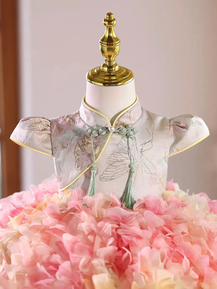 Jill Wish J442 Elegante abito da ragazza di fiori rosa al ginocchio con collo alto per abito da spettacolo per principessa, matrimonio, primo compleanno, festa