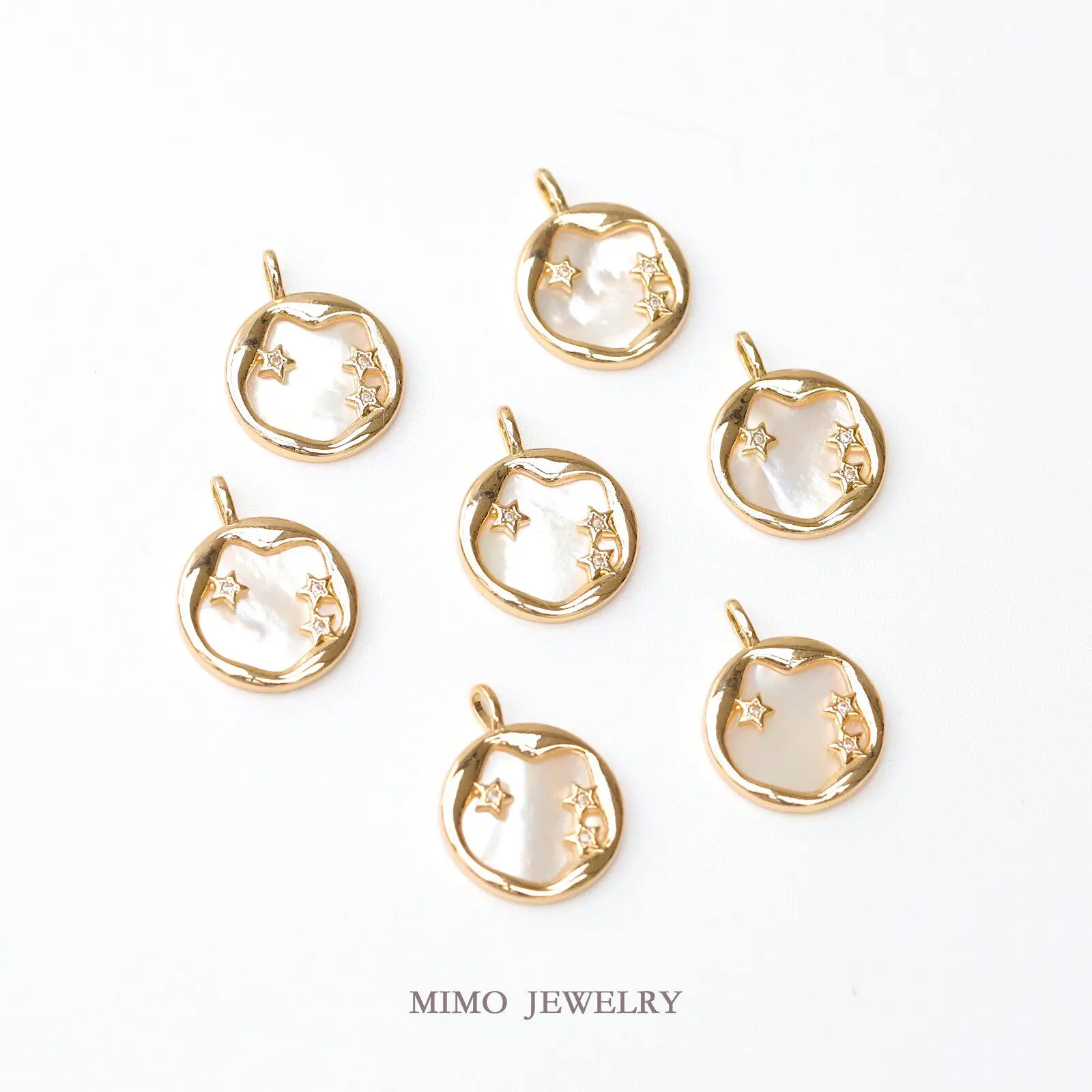 1pcs Copper Plated Gold Zircon White Fritillary Star Round Pendant Charms For Jewelry Making DIY Bracelet Accessories Findings