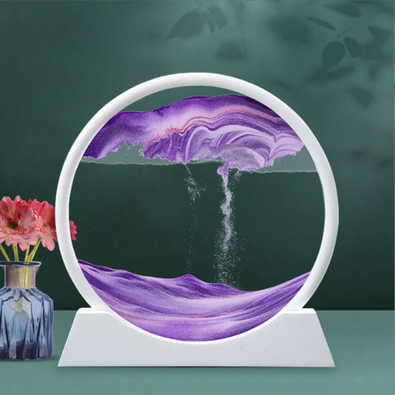 7 Inch Sandscape Moving Sand Art Picture Hourglass Glass 3D White Frame Quicksand Painting Living Room Decoration Creative Gift