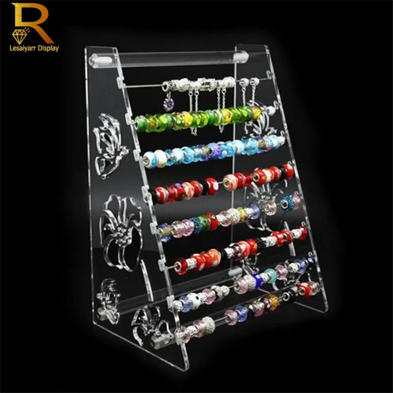 

Transparent Acrylic 8 Tier Metal Bar Bracelet Charm Beads Jewelry Display Holder Stand Pandora European Beads Earrings Organizer