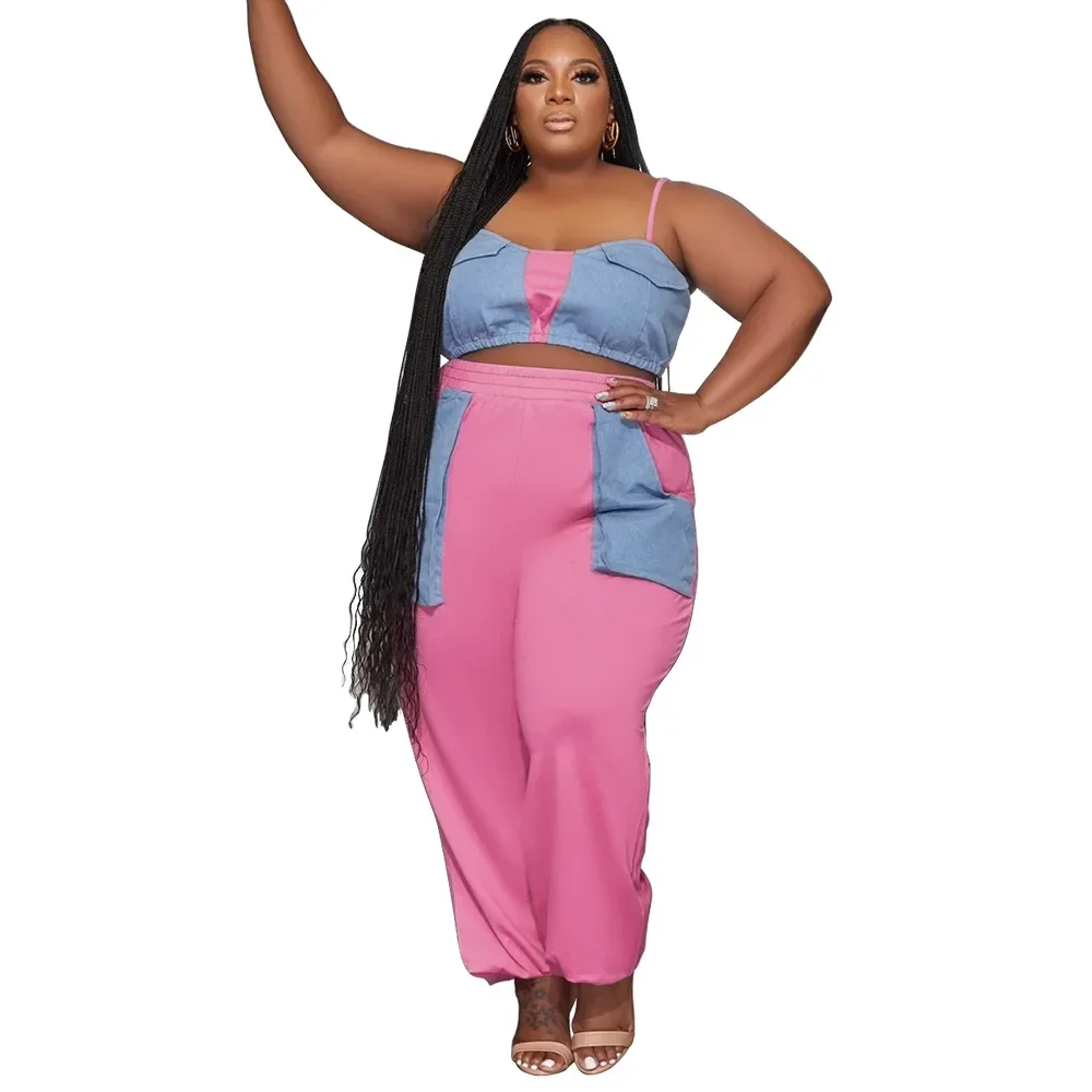 L-4XL African Summer New Style Plus Size Sets Women Clothing Halter Sleeveless Top and Pant Suits Two Piece Sets Womens Outfits