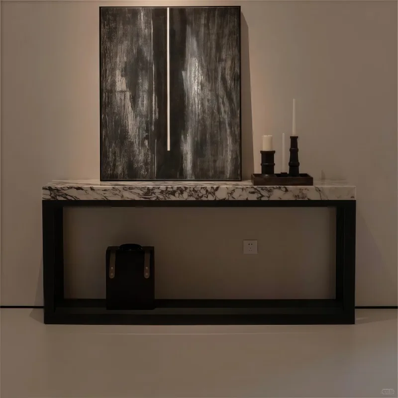 Medieval Xuanguantai rock slab wall decorative cabinet French solid wood entrance table entrance hall entrance cabinet