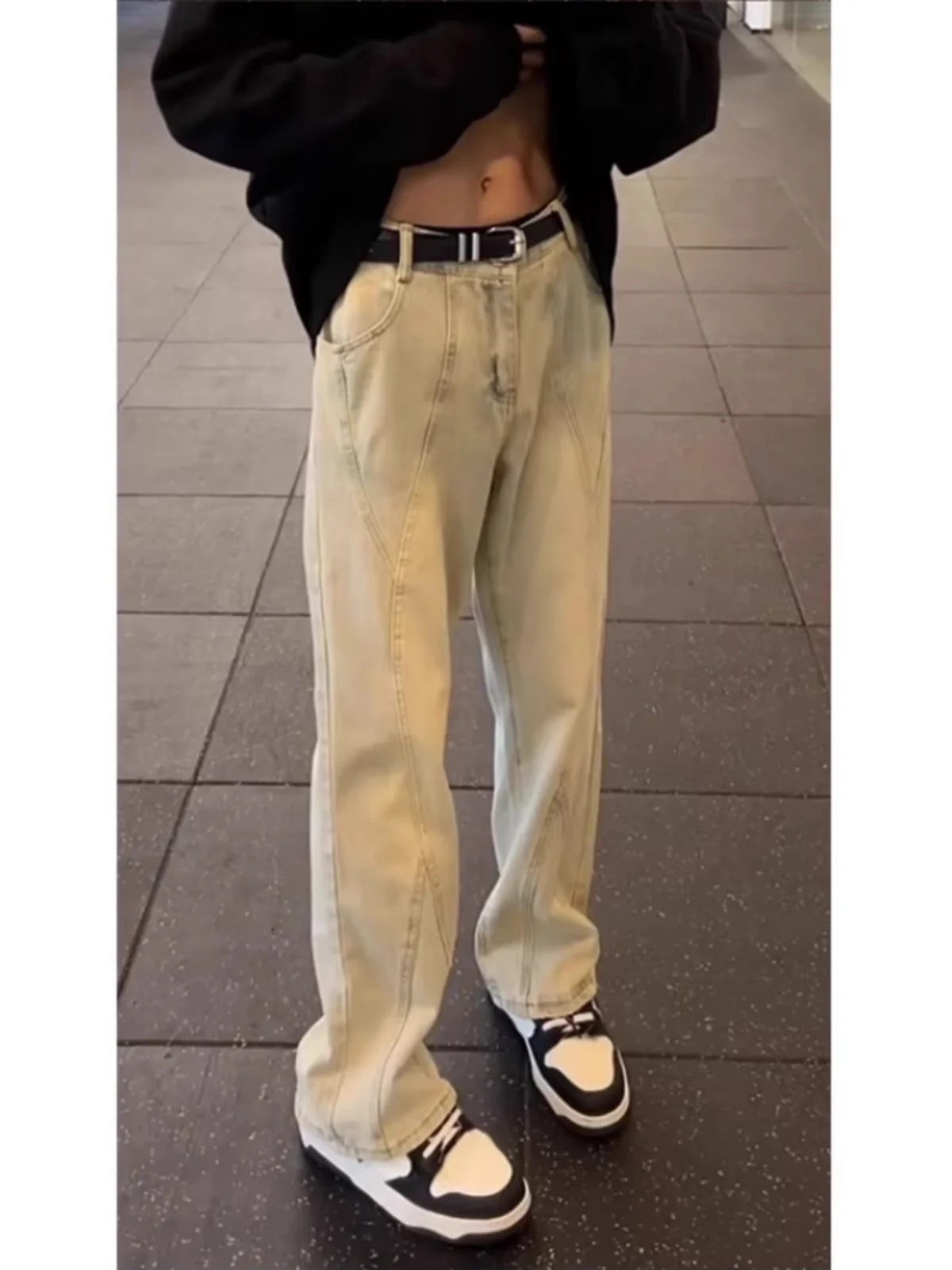 

Мужские джинсы Slim Fit прямого кроя с ретро-пэчворком, цвета желтой грязи, в американском уличном стиле, повседневные, рабочие, слегка расклешенные брюки