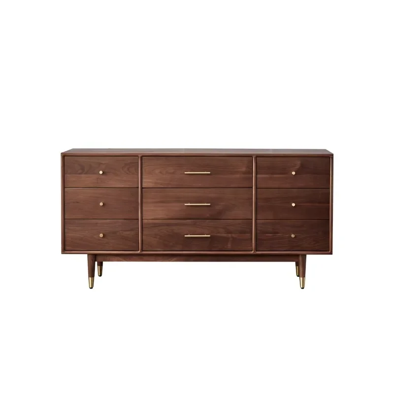 

Nordic black walnut nine-chest cabinet light luxury simple living room porch cabinet solid wood drawer locker