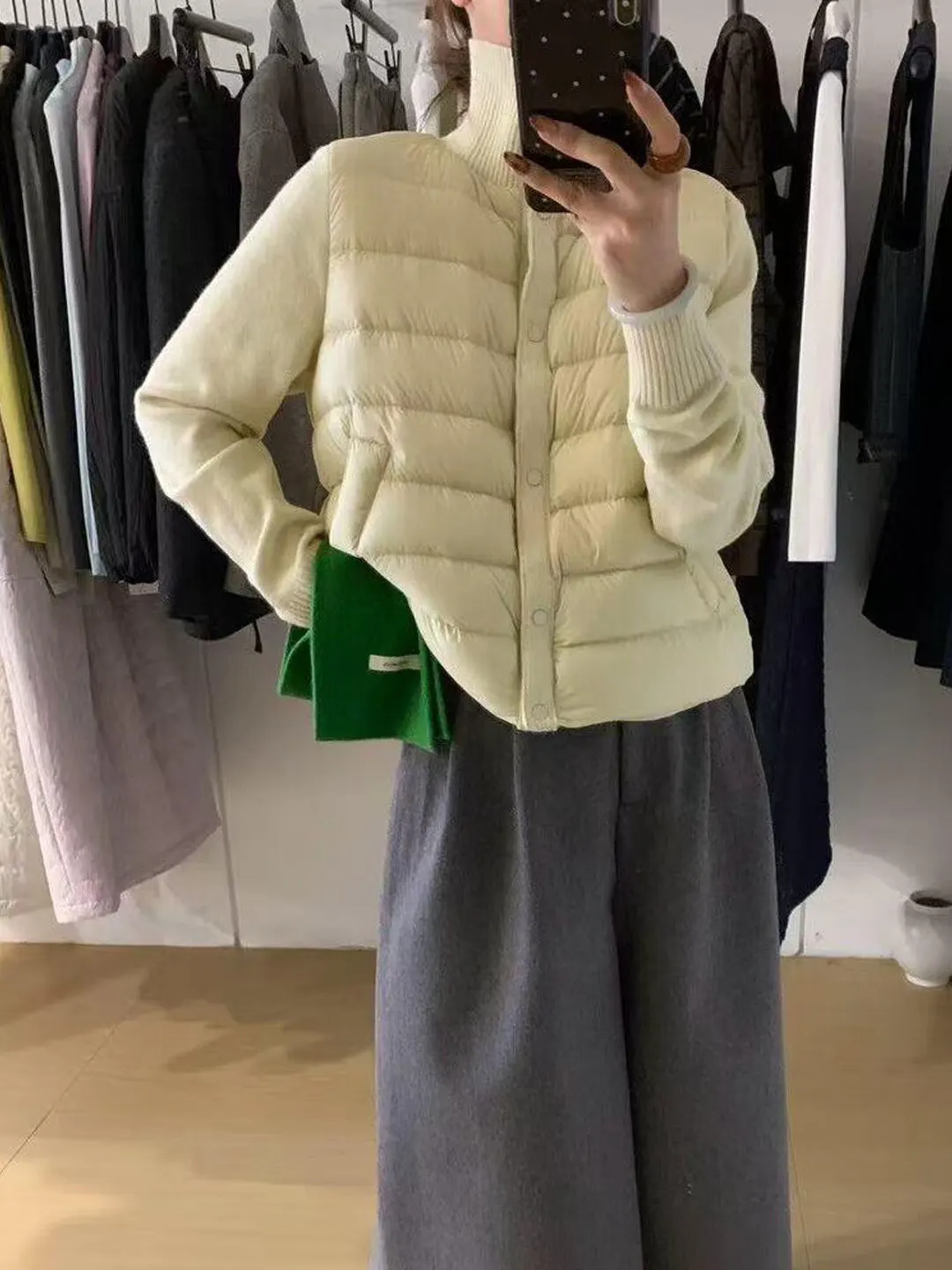 

Свободная хлопковая куртка женская в корейском стиле с дизайнерскими вставками, высоким воротником, теплая, зимняя, новинка, антивозрастная