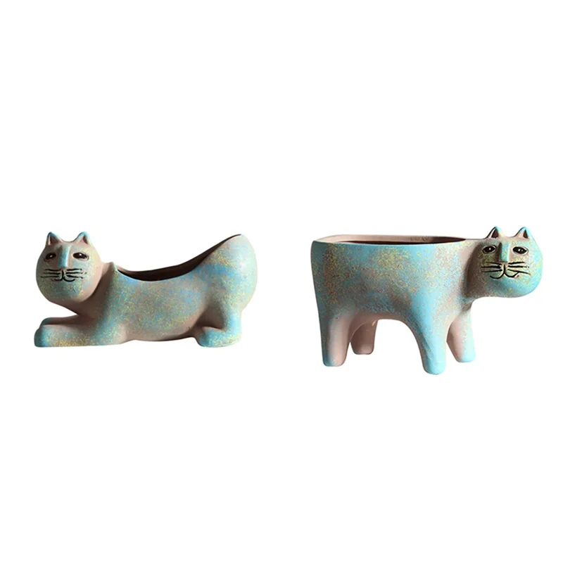ABJO-2PCS لطيف القط وعاء النباتات العصارية زهرية الكرتون الحيوان اناء للزهور محاكاة الصبار اناء للزهور المزارعون دائم