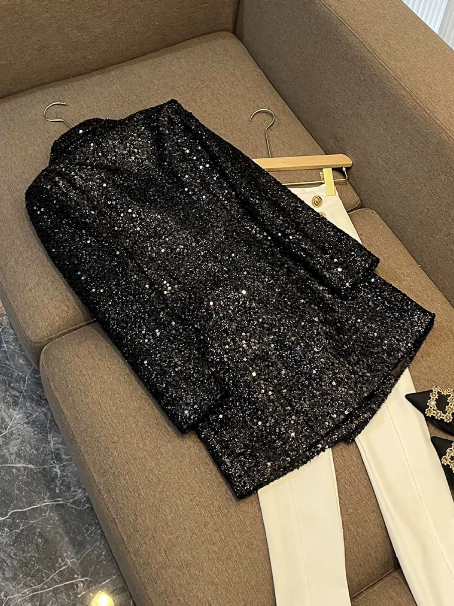 Faionable Abito da donna impreziosito pesante Top dimagrante Design in vita Alta qualità Pendolarismo Sle Lungo Sve di media lunghezza