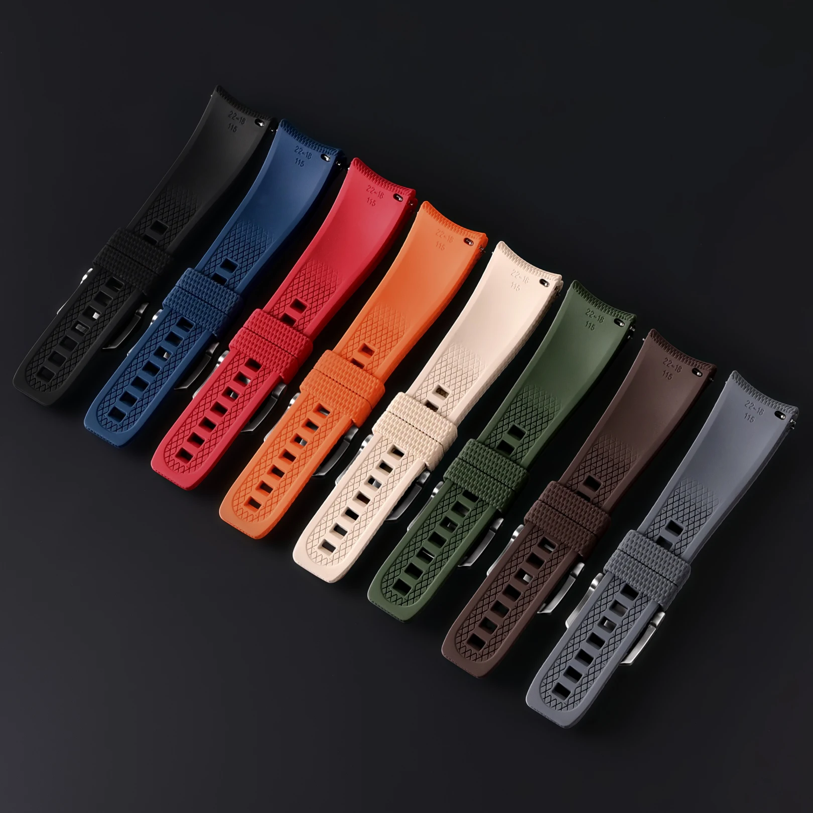 Curved FKM Strap Universal Quick Release Fluoro Rubber Sport Bracelet Watch Band for 20mm 21mm 22mm Longines Omega Casio Seiko image 5