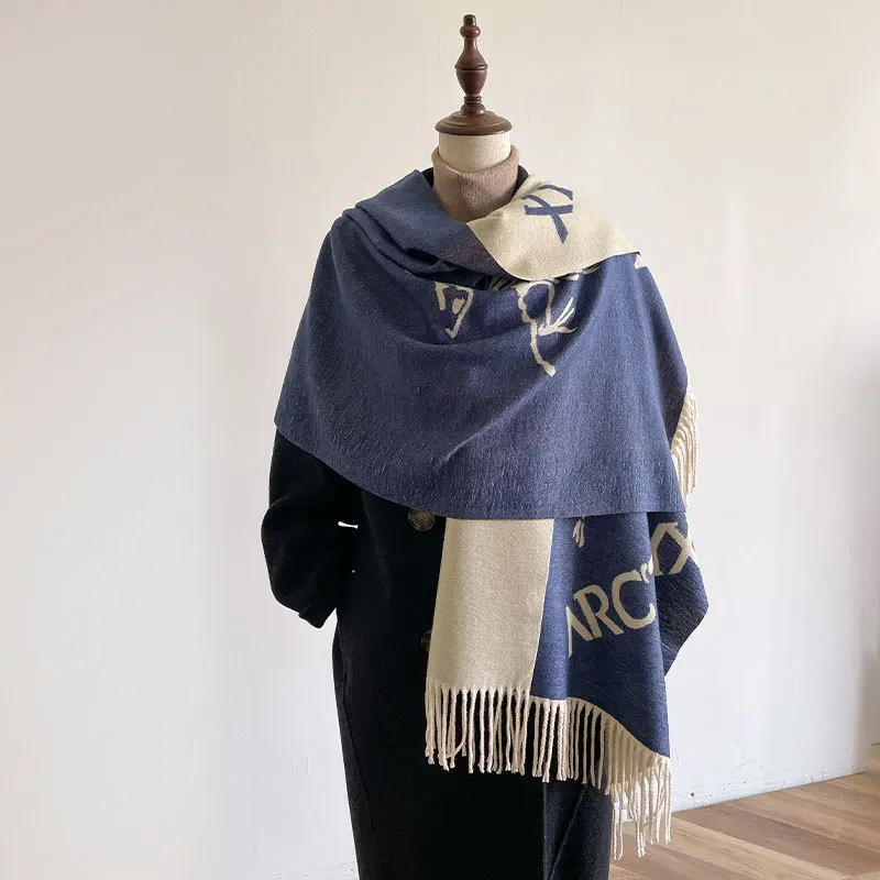 Double-Sides Imitate Cashmere Jacquard Scarf Shawl Long Women Autumn Winter Neckerchief Comfort Versatile Wraps