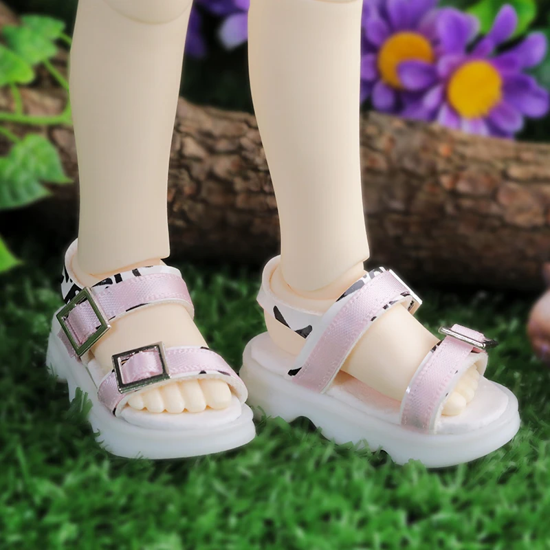 BJD Shoes 1/6 Yosd Body 5.3cm Casual Sandals White Base Pink Embellishment Doll Accessories