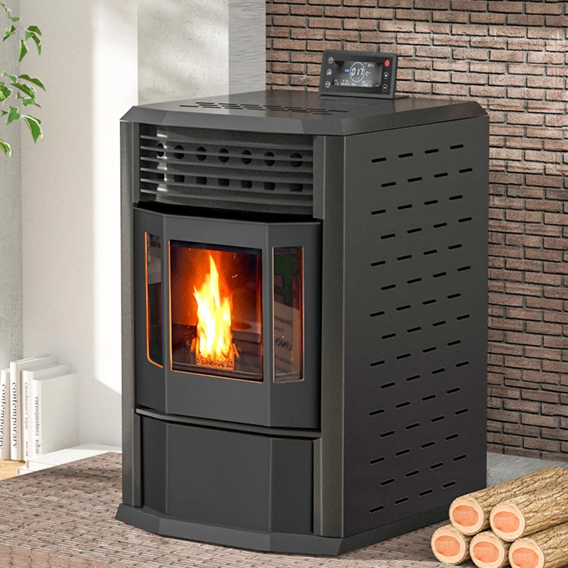 Freestanding Indoor Fireplace Heater Pellet Fireplaces Steel Construction Modern Design Remote Control Household