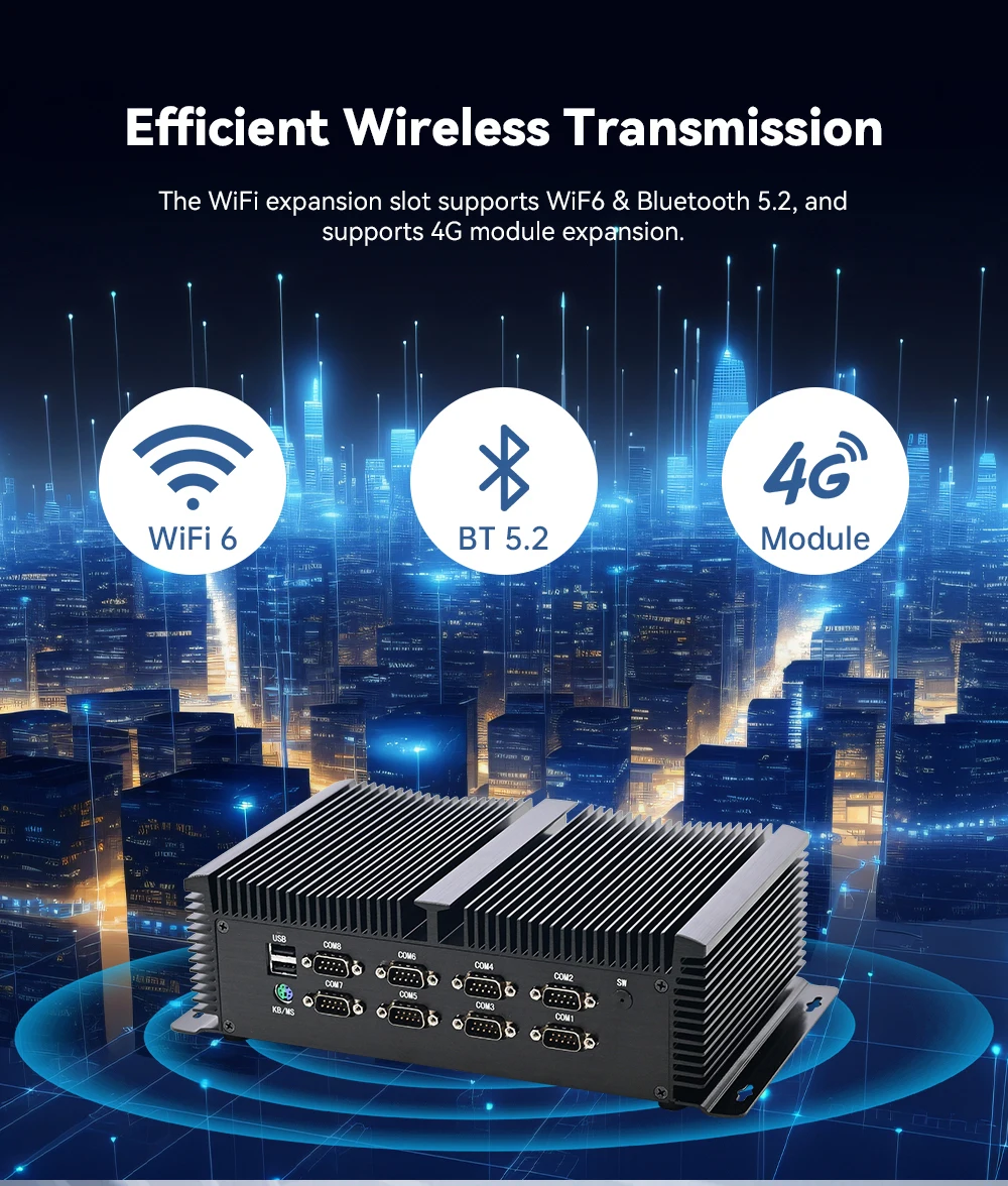 Mini ordenador Industrial integrado de 12. a generación, 8 puertos COM Core i7 1255U i5 1235U, Mini PC comercial sin ventilador, Triple 4K GPIO 4G WiFi