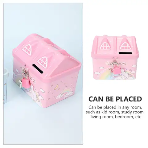 Salvadanaio unicorno Casa dei cartoni animati Salvadanaio per bambini Ragazze Barattolo di denaro in metallo Scatola di risparmio per bambini Regalo di compleanno Decorazioni per la casa