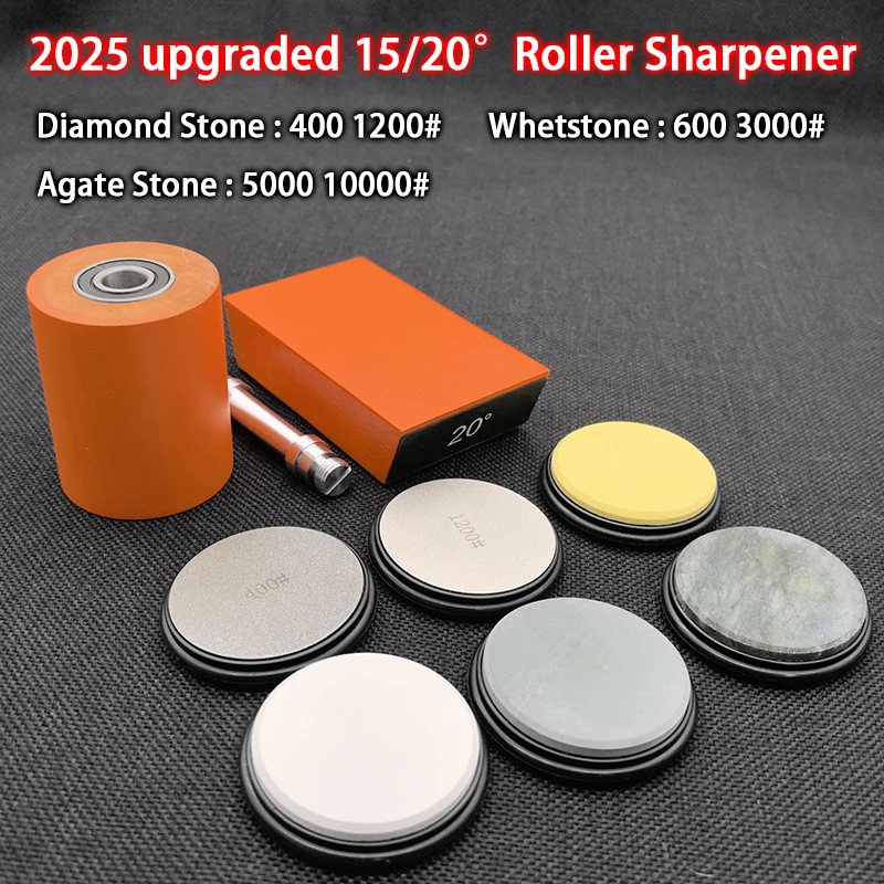 

Профессиональная система заточки ножей 15/20 ° Фиксированный угол, новая оранжевая роликовая точилка 2025 года с алмазными и агатовыми стержнями для кухни