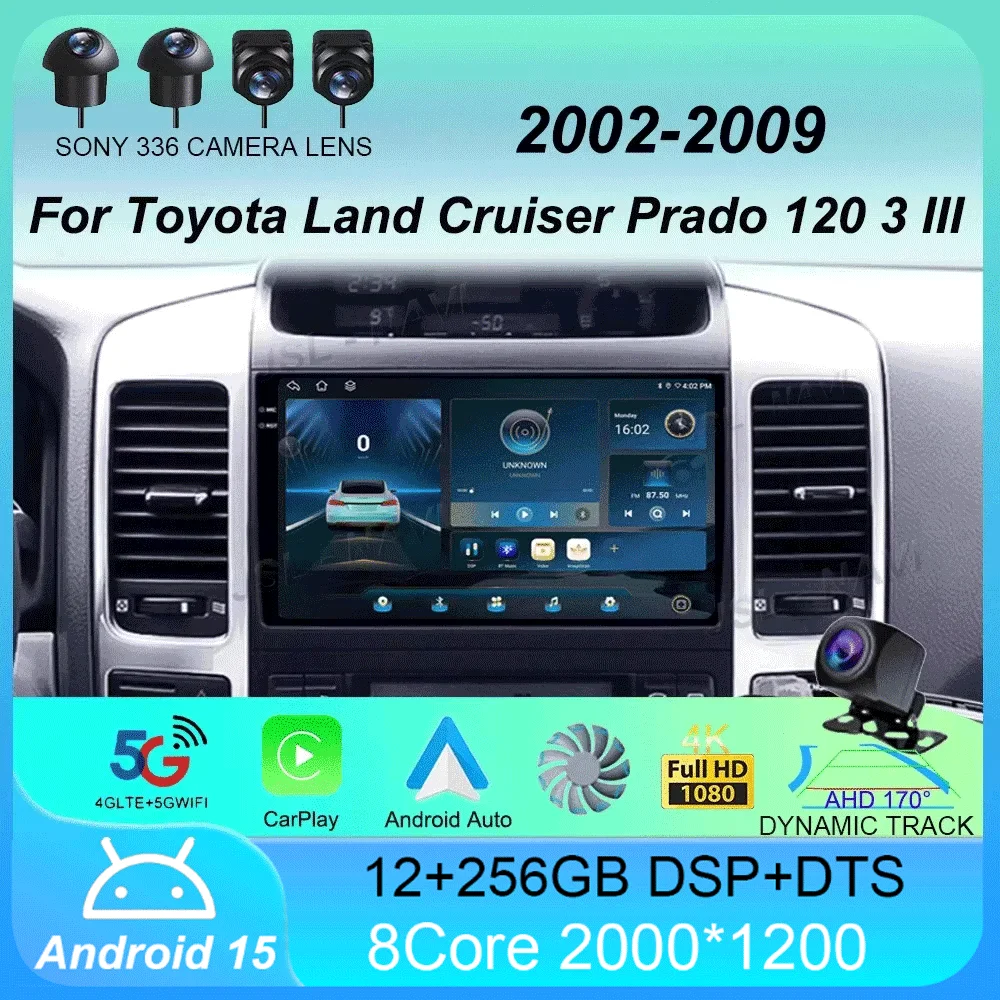 

Автомобильное радио Android 15 для Toyota Land Cruiser Prado 120 3 III для Lexus GX470 GX 470 J120 2002-2009 Мультимедийный видеоплеер Nav