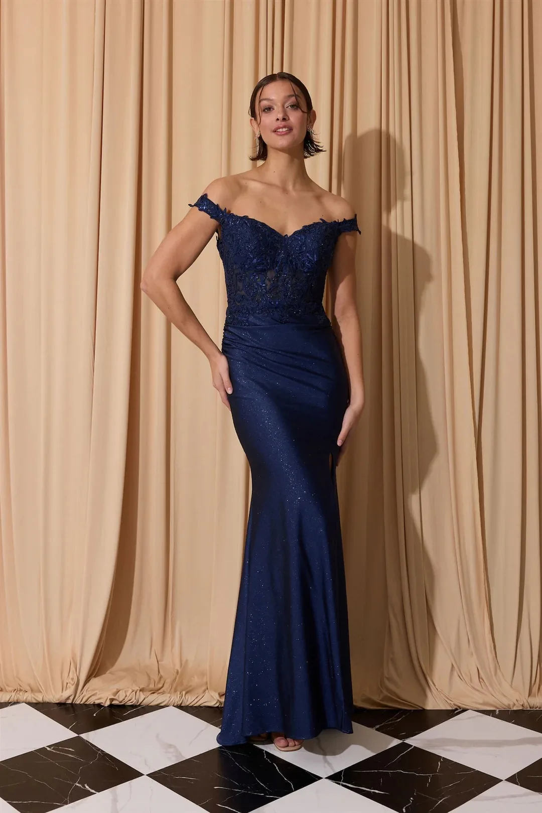 

2026 New Arrival Off Shoulder Floral Lace Mermaid Formal Gown Sparkle Slit Maxi Dress Arabic Dubai Evening Party Outfit Pageant