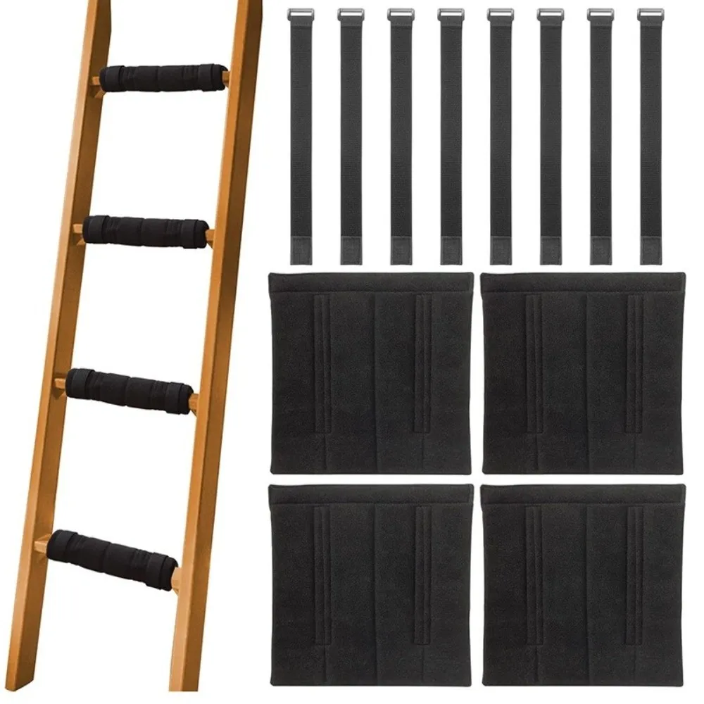 4pcs Soft With 8 Adjustable Hook Bunk Bed Ladder Pads Loop Straps Anti-Slip Loft Bed Ladder Pads Bunk Bed Ladder Cover Kids Room
