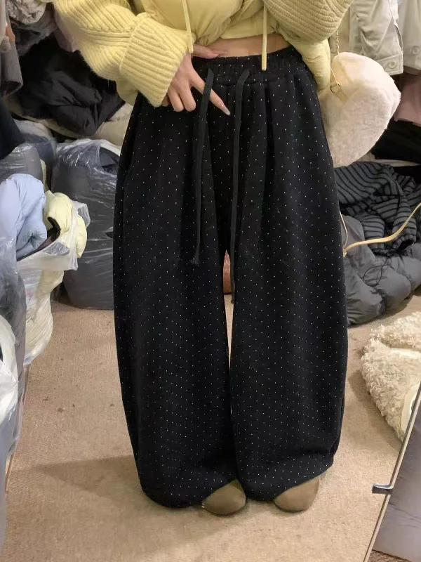 Coreano Sle Thiened Fce Vita alta Gamba larga Pantaloni casual Donna Inverno New Faion Piccola stampa floreale Gamba dritta Tro...