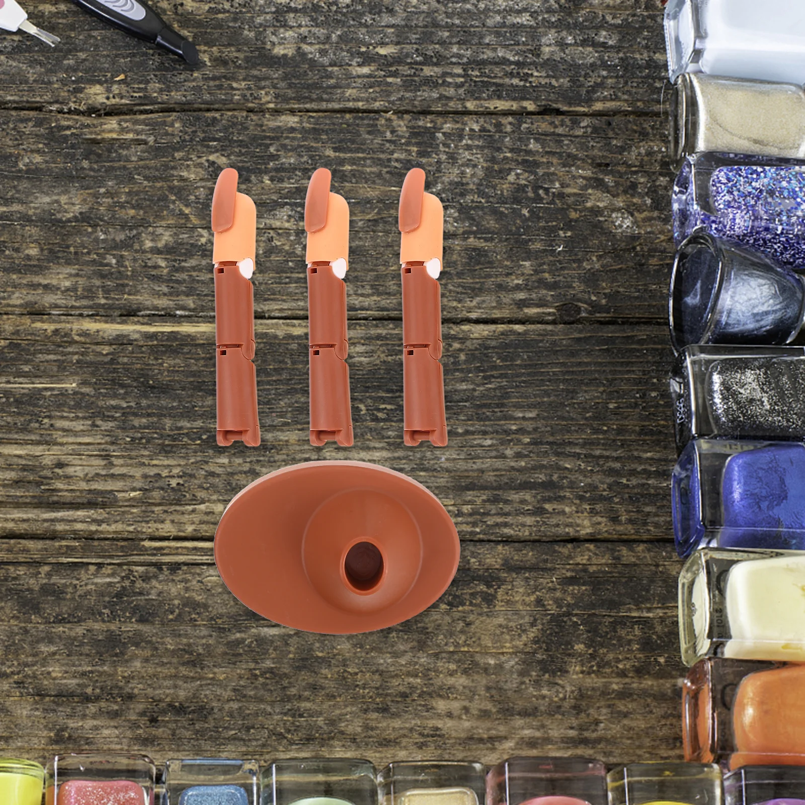 

1Set Practice Nail Finger Kit Realistic Adjustable Brown Hand with Detachable Base for Manicure Nail Art Training Practice