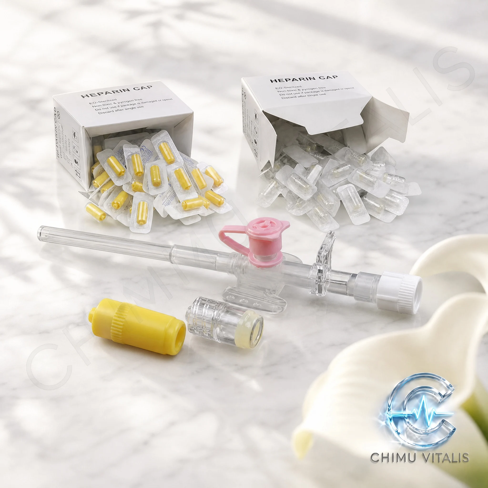 【CHIMU VITALIS 】Disposable IV Port Protective Cap Plastic End Cap White Yellow 50 100 300 600 Pieces