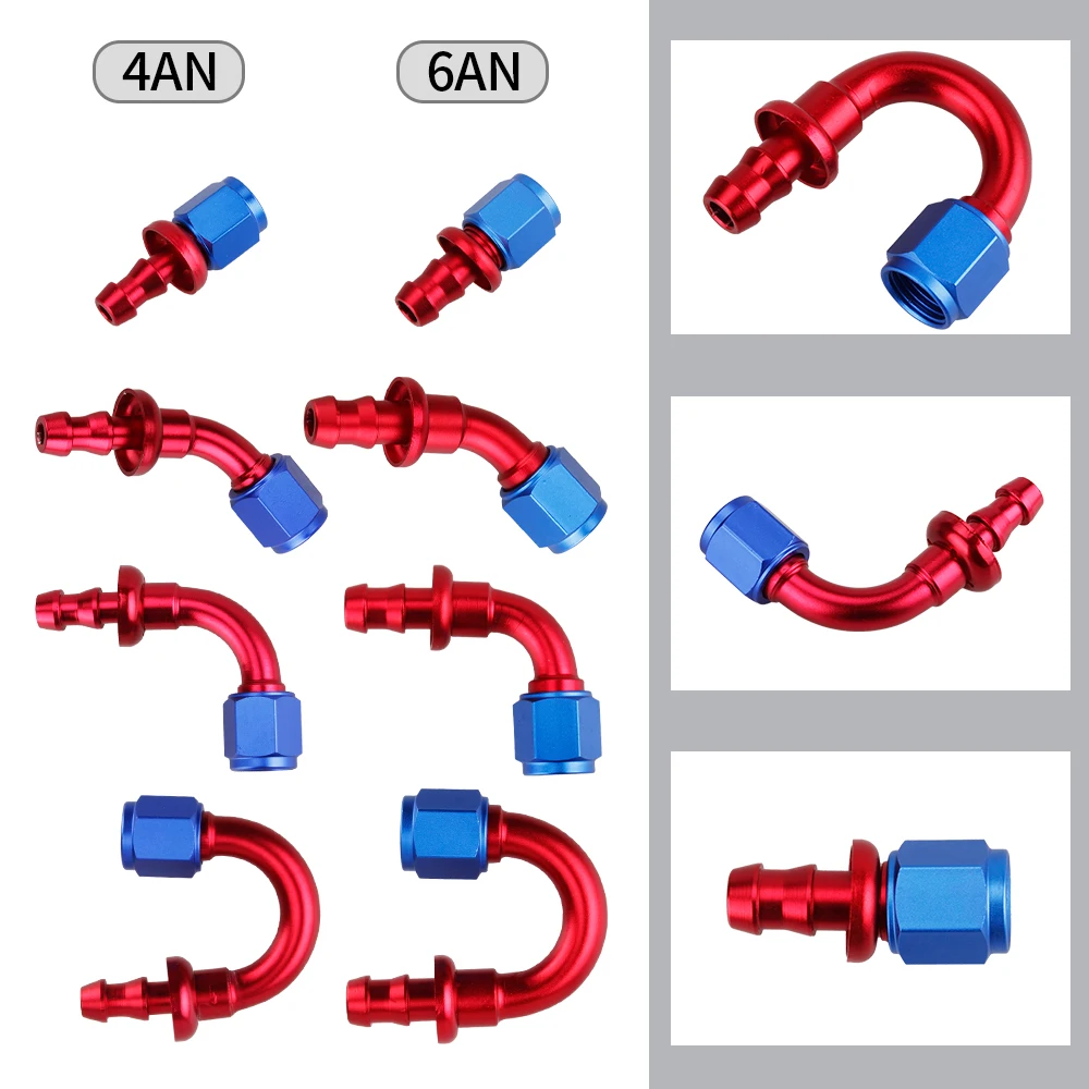 New AN4/AN6/AN10 Straight 0/45/90/180 Degree Female Swivel to Push Lock Barb Hose End Fitting Oil Fuel Hose End Adaptor Kit 027