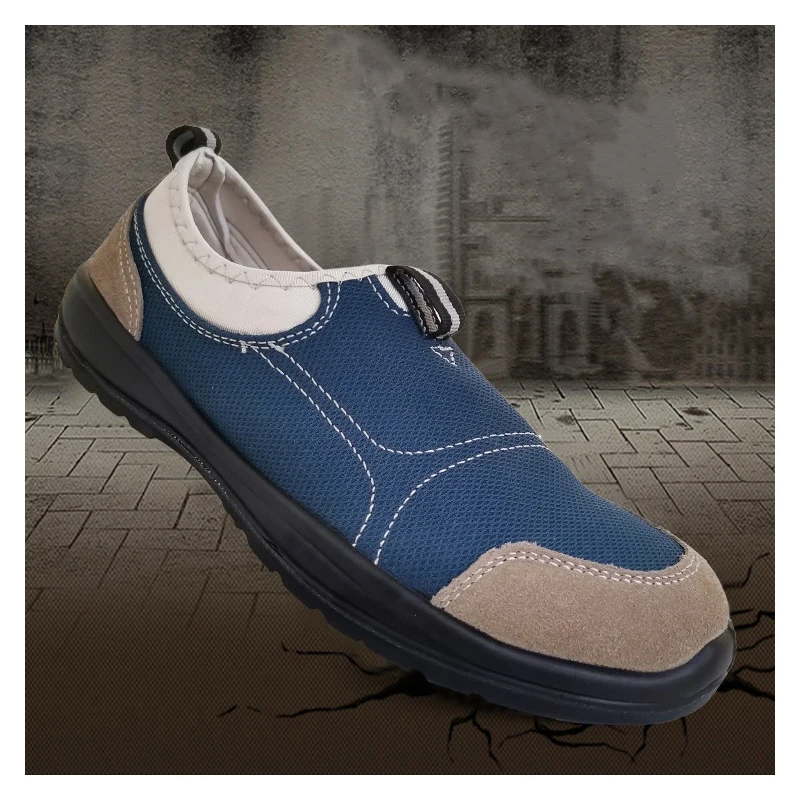men fashion breathable steel toe cap working safety shoes slip-on worker loafers summer tooling security boots protect footwear