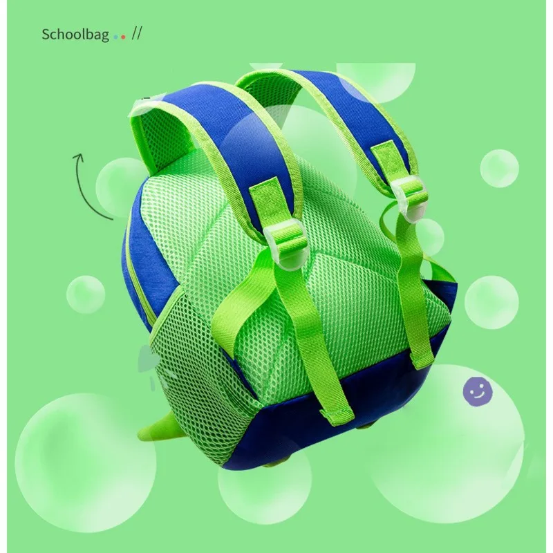 Mochila escolar con nombre personalizado para niños, impermeable, azul, verde, dinosaurio 3D, cierre de cremallera