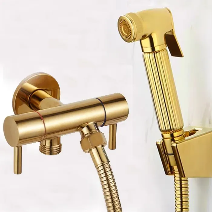 

shiny gold Toilet Bidet sprayer Angle Copper Single Cold Bathroom Toilet Shower Blow-fed gold Spray Gun Nozzle Bidet Faucet