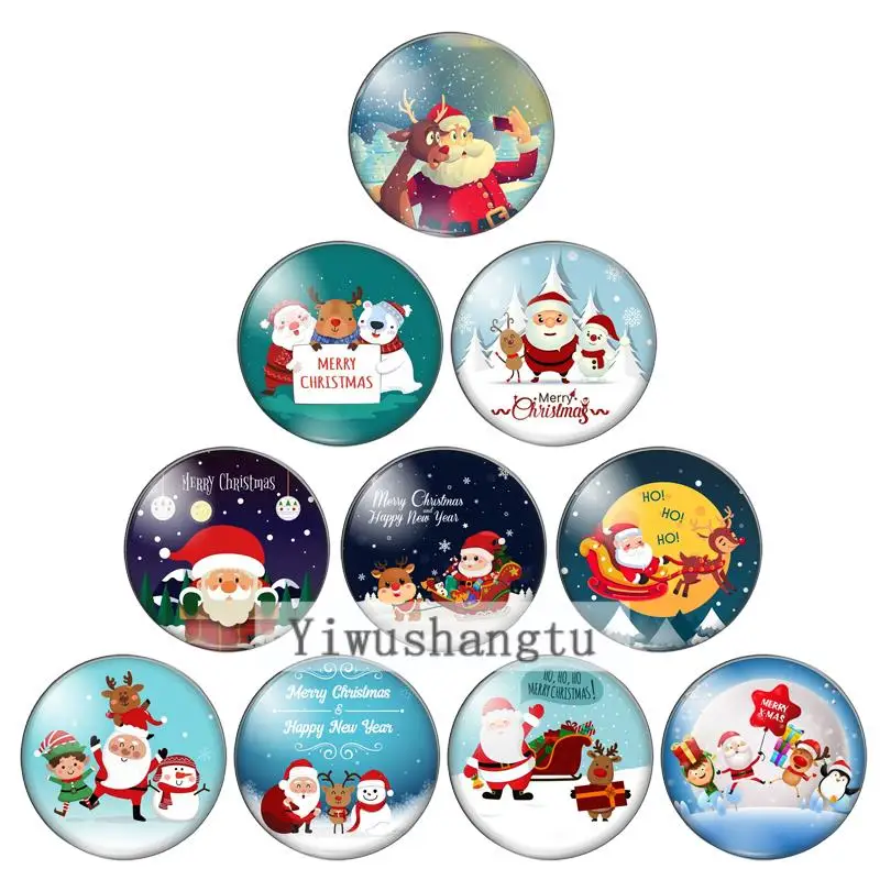 New Merry christmas snowman Claus 18mm/20mm/25mm Round photo glass cabochon demo flat back Making findings ZB0543