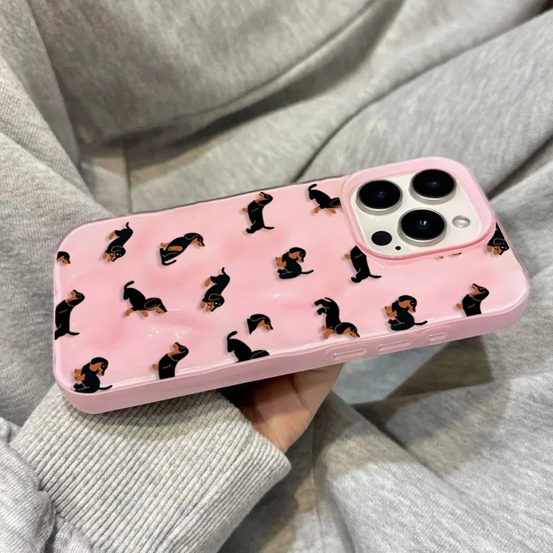 Dachshunds Pattern Soft Silicone Phone Case for IPhone 17 Air 16 15 13 14 12 11 Pro Max Plus 16E 17 Pro Wrinkle Texture Cover