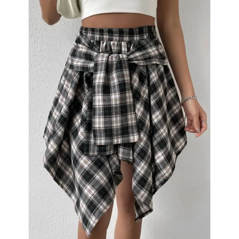 Asymetryczna spódnica z nadrukiem, z paskiem, do noszenia na skos, nowość J 7062, męskie spodnie orts w stylu vintage, eleganckie, długość do kolan.