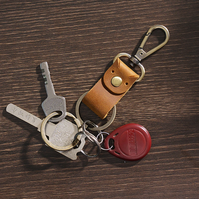 Retro Genuine Leather Handmade Keychain Wear-resistant Cowhide Key Loop For Men Gift Pure Color Buckle