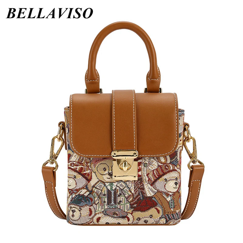 

BellaViso Lovely Summer Women's Crossbody Bag Female's Portable Cartoon Bear Pattern Canvas Cellphone Shoulder Bags BLCR-32