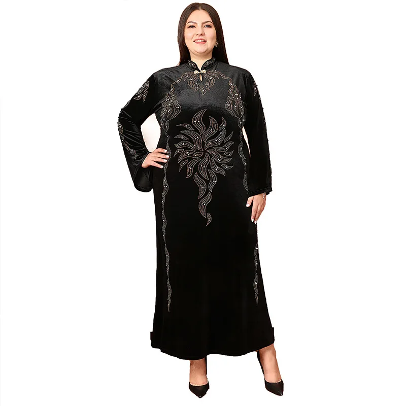 Velvet Long Dr Women's Slim Fit Gown Dubai Water Diamond Swan Velvet Dr Faionable Stage Costume Autumn 2024