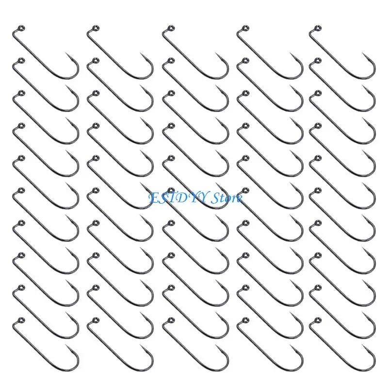 

G6DE 50Pcs Long Shank Bend Jig Hook Set High Carbon Steel Fishing Jig Hook 90 Degree