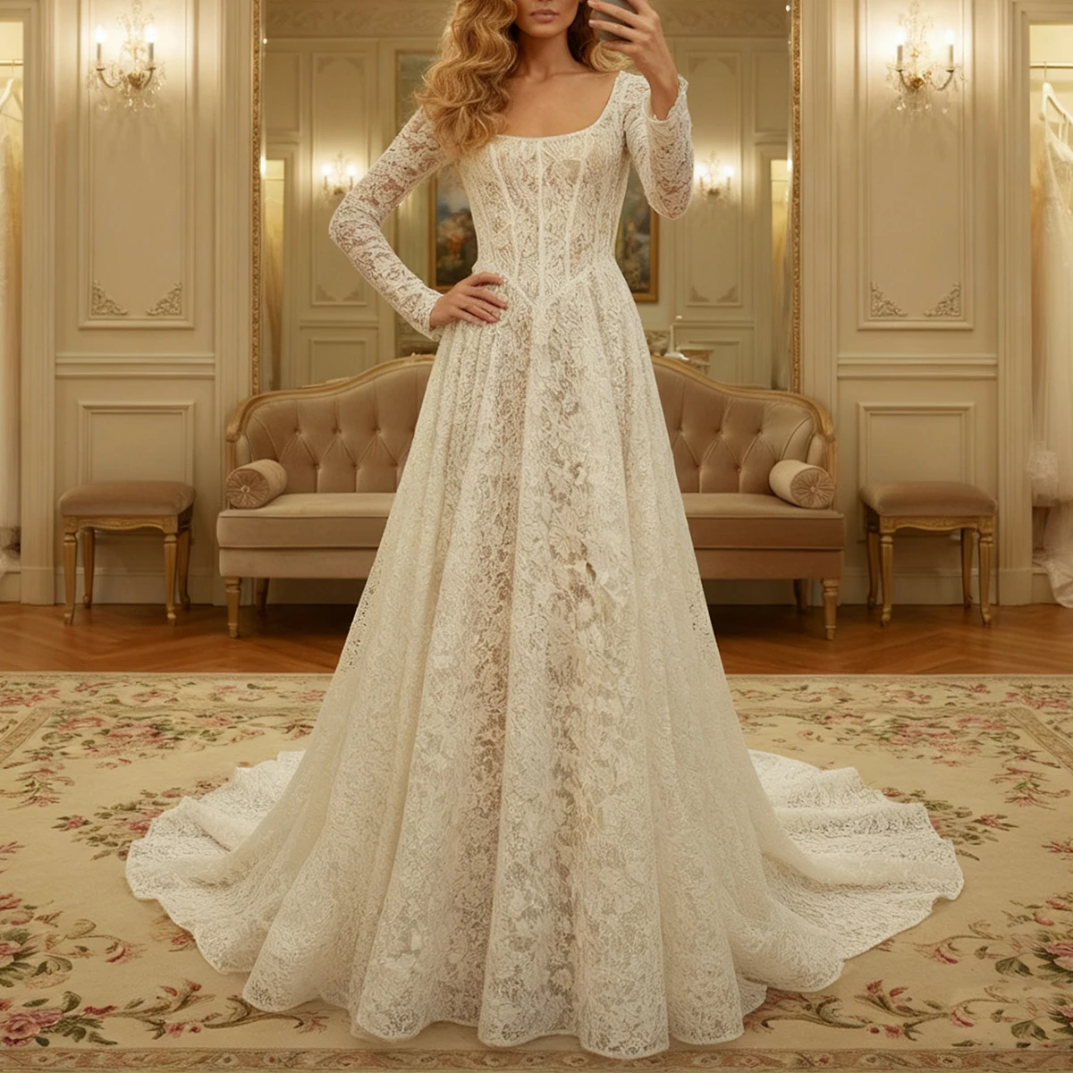 

Elegant Lace Ball Gown Wedding Dresses For Bride Vestidos Novia Long Sleeve A Line Bridal Party Gown With Train