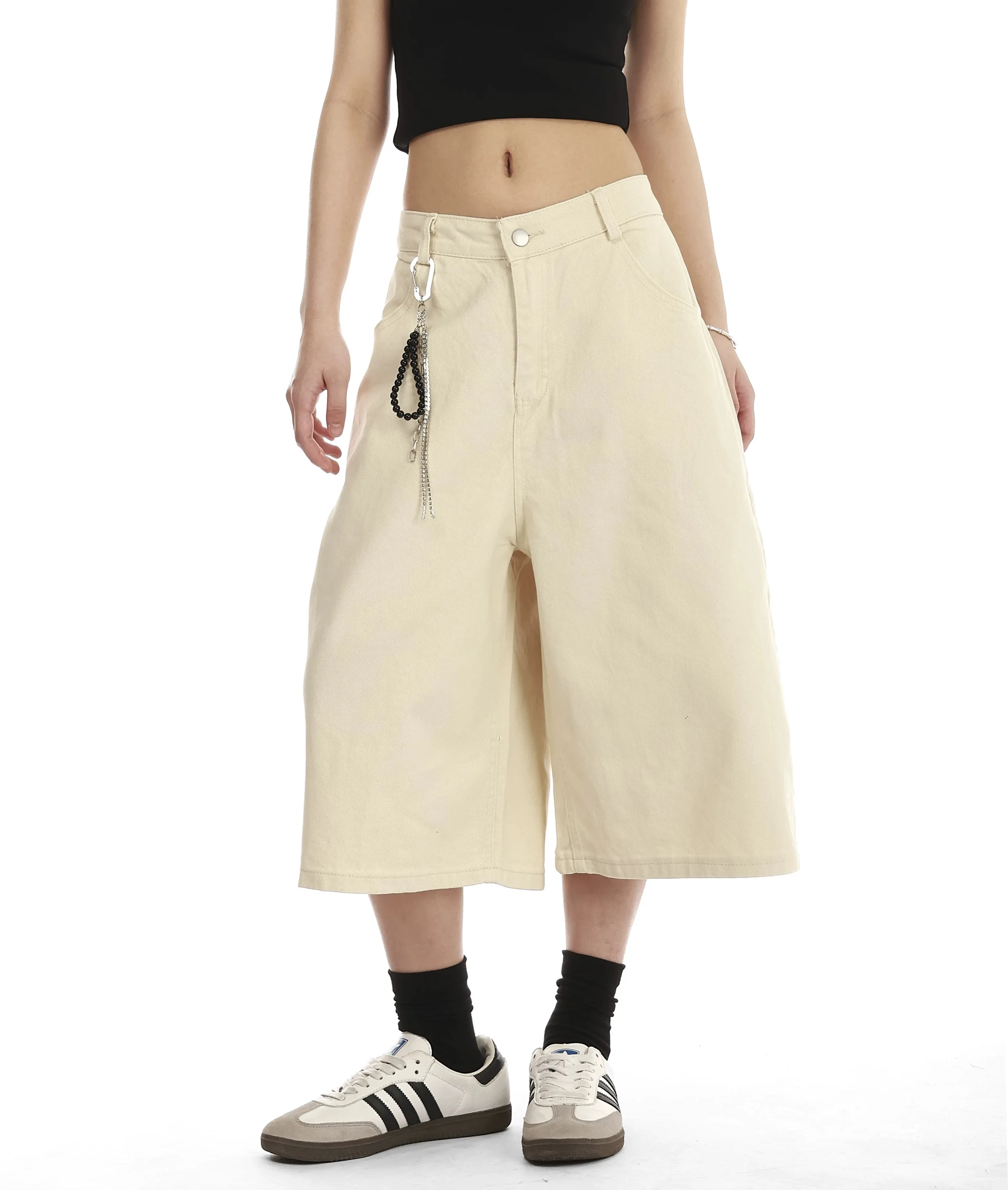 Damskie morelowe szorty z haftowanym napisem \"Dopamine Design\", modne spodnie Y2k w stylu amerykańskim z lat 2000, z wysokim stanem, luźne, z szerokimi nogawkami i krótką długością.