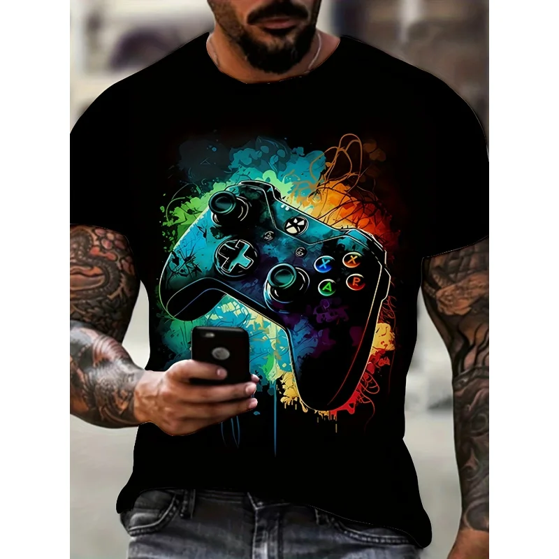 Plus size men's game handle graphic print T-shirt cool tees for summer