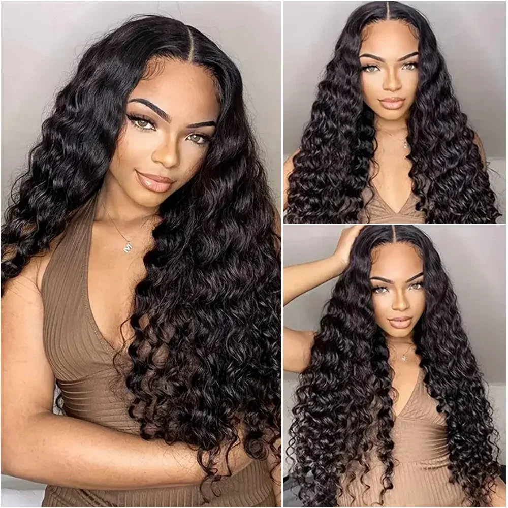

30 36 46 Inch 360 Full Deep Wave Lace Front Human Hair Wig For Women 13x6 HD Transparent Lace Frontal Curly Wigs Brazilian Pre Plucked