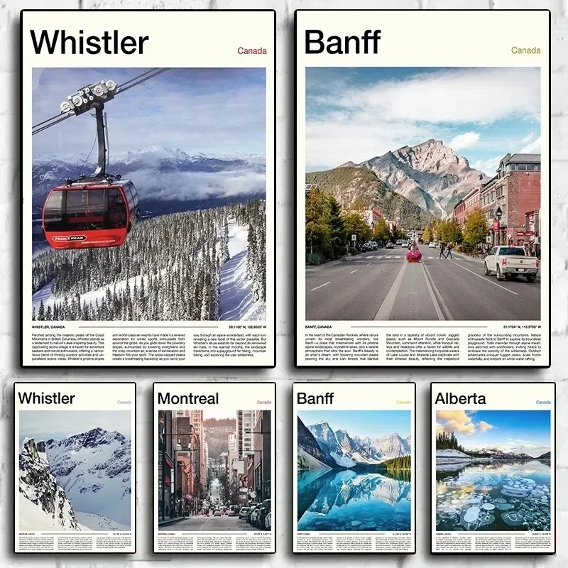 TBanff British Columbia Montreal Toronto Newfoundland Landscape Minimalist Poster and Print Wall Art for Living Room Home Decor