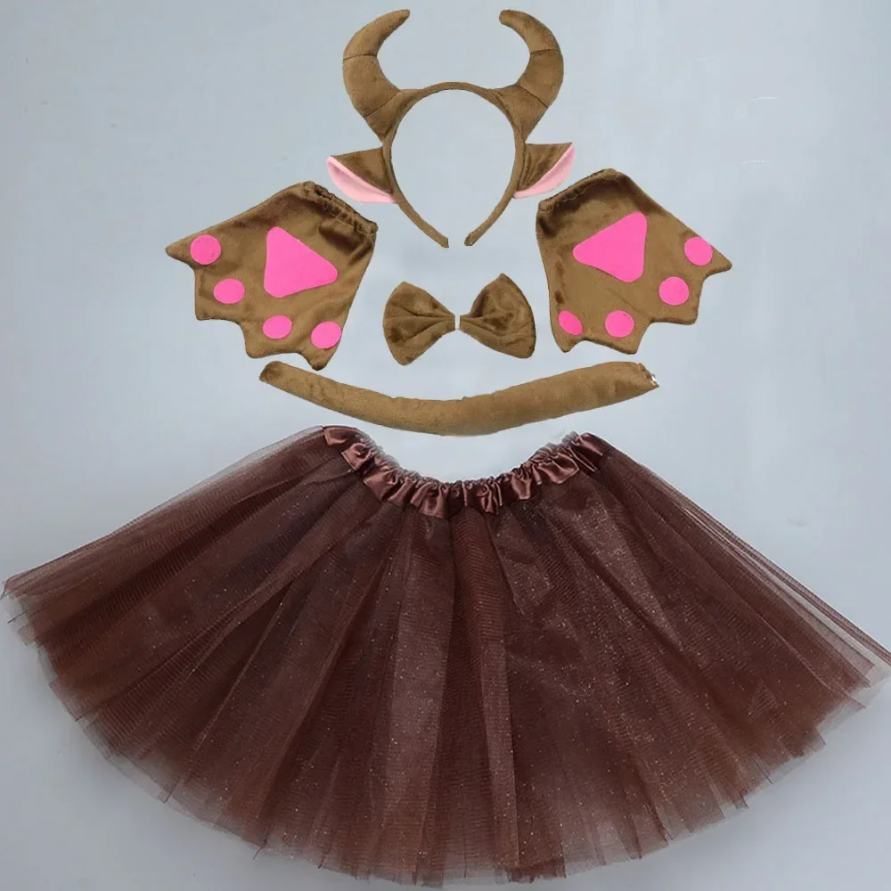 Brązowe Boże Narodzenie Halloween Koza Buffalo Bull Kostium Tutu Róg Opaska na głowę Spódnica Ogon Krawat Cosplay Party Rekwizyty dla kobiet Dziewczyna