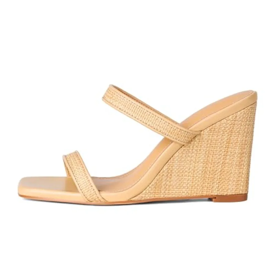 

EQAUDES Wedge Sandals for Women Beach Shoes Espadrilles - Square Toe, Chunky Heel, Slip-On, Slides, Summer, Wedding Dress