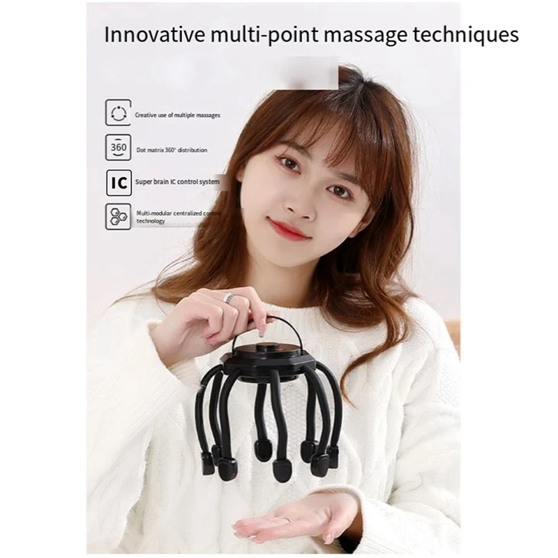 Rechargeable Electric Octopus Massager Wireless 3 Modes Vibration Massage Scalp Relieve Portable Head Massager Durable