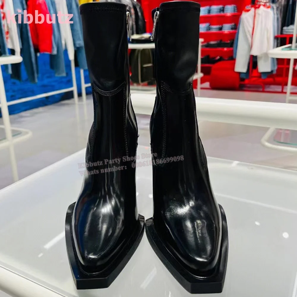 Stivaletti Chelsea in morbida pelle genuina tinta unita nero punta a punta tacco quadrato cerniera laterale moda Sexy scarpe da donna eleganti