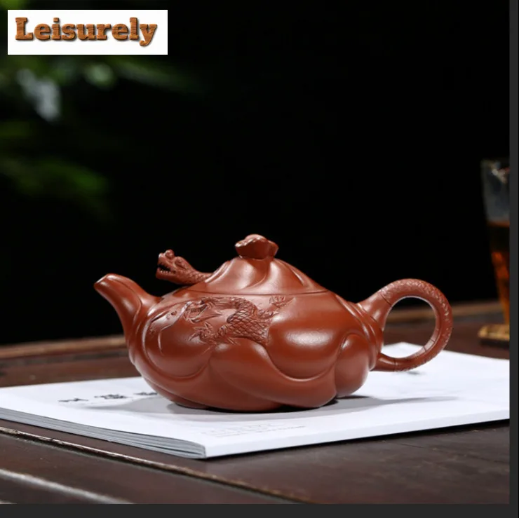 200ml Creative Yixing Purple Clay Teapot Handmade Ichthyosaurus Pot Raw Ore Zhu Mud Kettle Zisha Teaset Cha Ornaments Collection