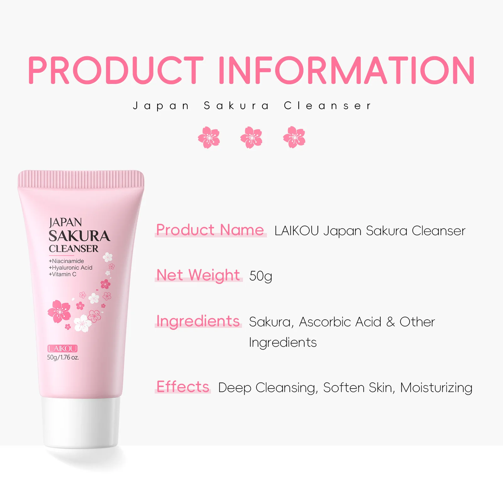 Cherry Blossom Face Wash Day Moisturizing Gentle Foaming Sakura Facial Cleanser Oil Control Pore Minimizing Brightening 50g