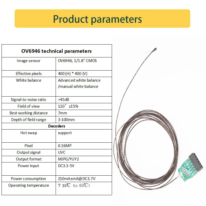 OV6946 0.16MP 1.05mm*1.05mm Endoscope Camera Module USB Decoder Board (without LED), suitable for industrial endoscope cameras.