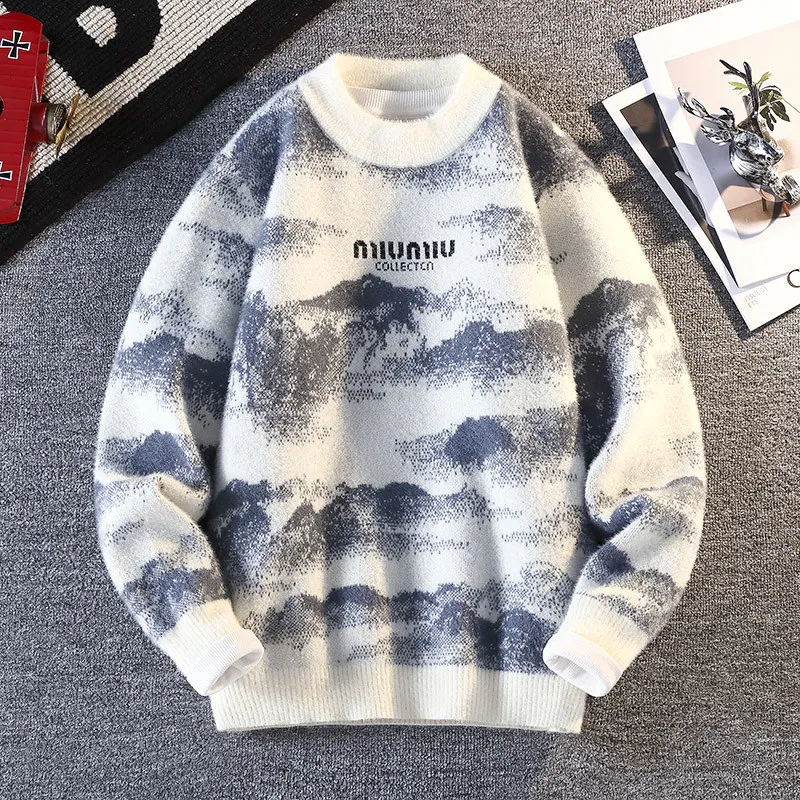 

Мужской свитер с высоким воротником Thiened, трикотаж, свободный крой, осень-зима, модная повседневная студенческая молодежная модная тенденция