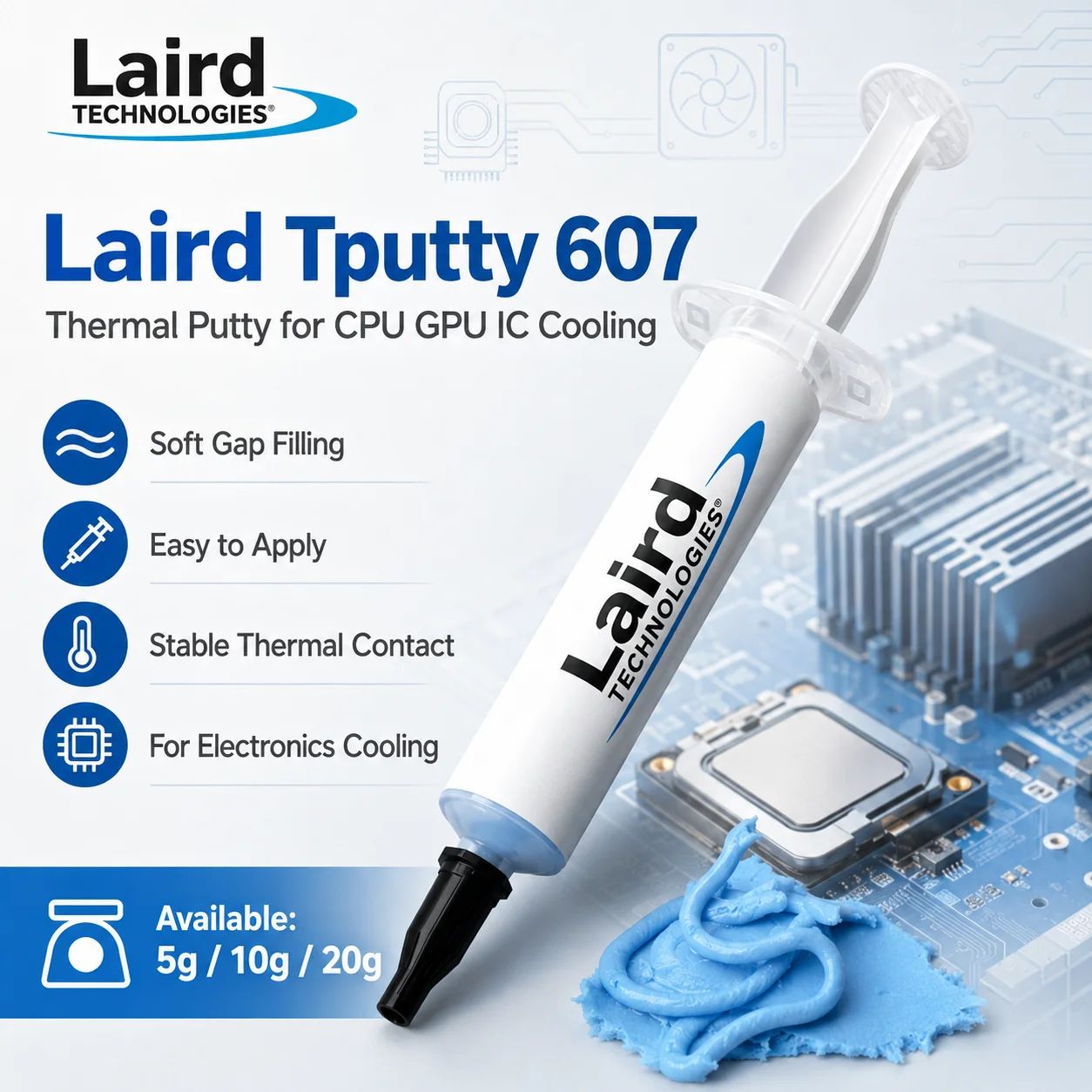 Laird Tputty 607 Thermal Putty Soft Gap Filling Stable Thermal Contact For CPU GPU VRAM IC Heatsink Laptop PC 5g 10g 20g
